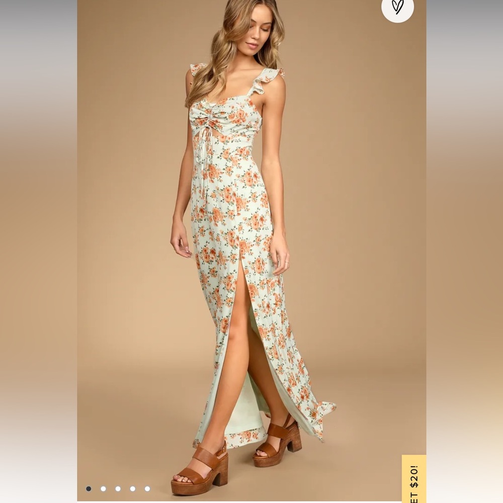 LULUS The Way to Love Sage Floral Print Ruffled
Maxi Dress
